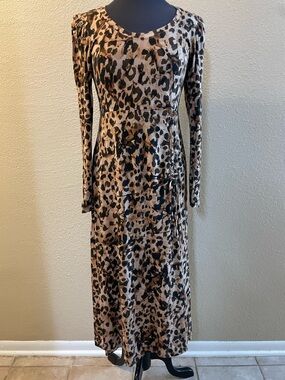 Cabi  Selma Midi Dress  Leopard Print Long Sleeve Womens Size S